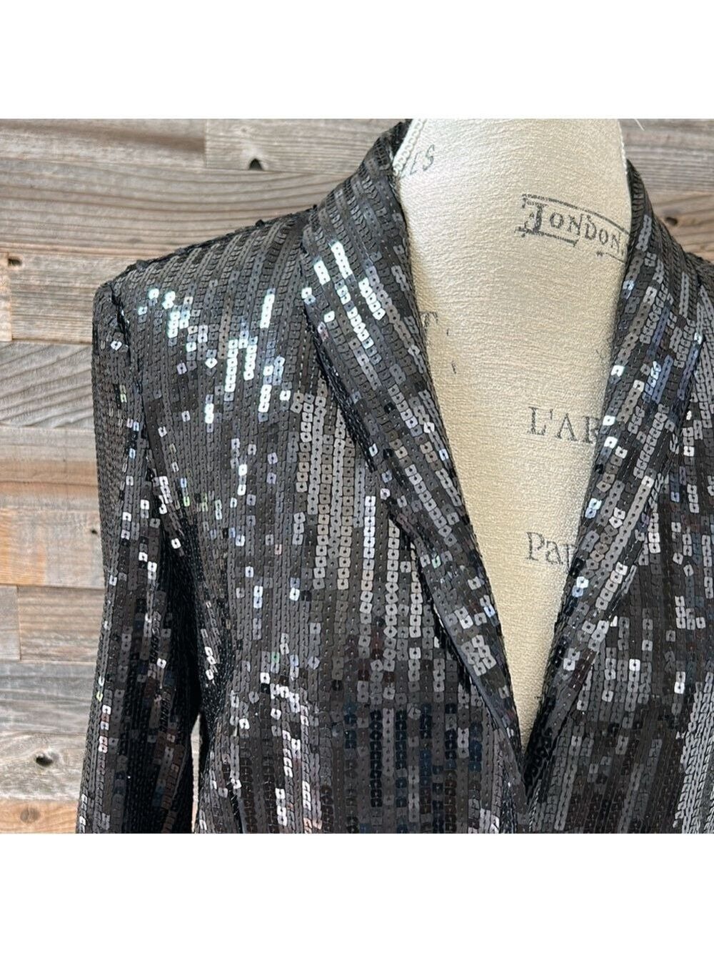 NWT Susana Monaco Black Sequin Blazer Front Snap Size Small - Picture 4 of 13